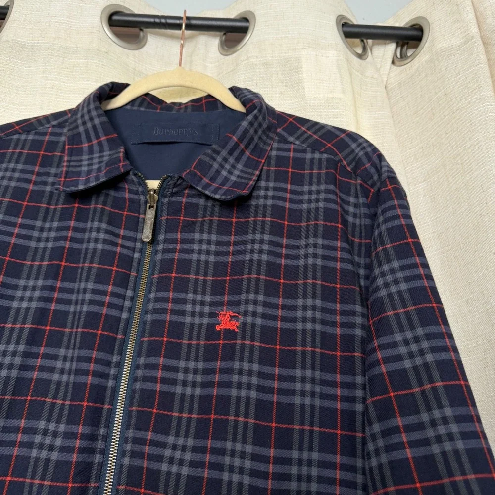 Vintage Burberrys Reversible Bomber Jacket Plaid Wool Embroidered Men's Size 48